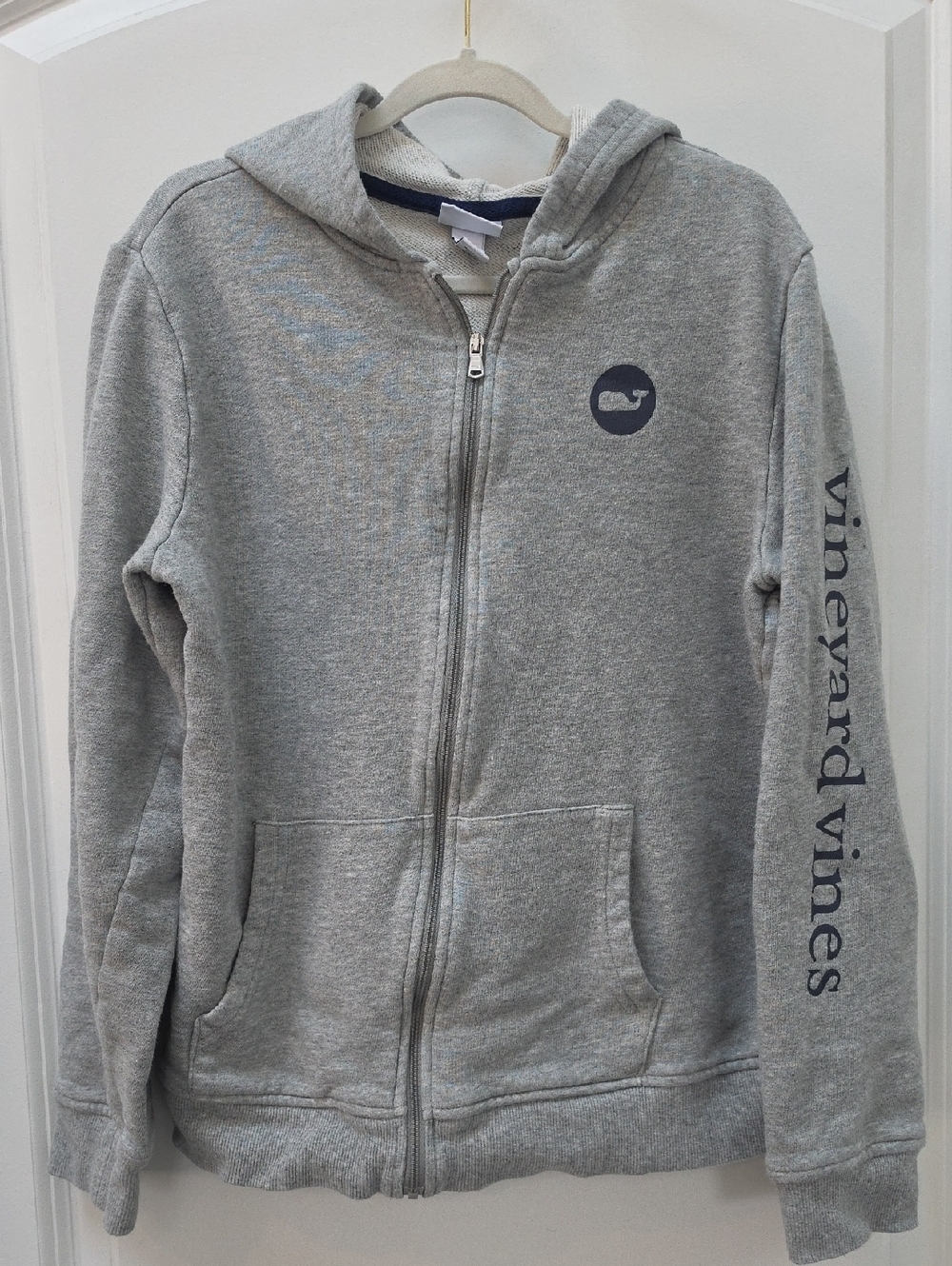 Vineyard Vines Kids Heather Gray Zip Hoodie with Whale Crest